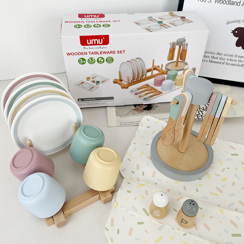 UMU Youmu Jiajia serie de juguetes de madera simulados al por mayor cubiertos de cocina bolsas de maquillaje bolsas de corte