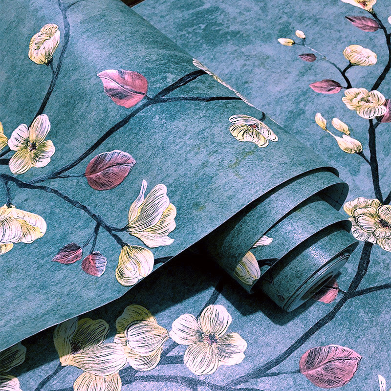 Retro tmavozelená PVC tapeta na živú stenu reliéf spálne 3D samolepky na stenu kvetinová samolepiaca tapeta _voghion.com