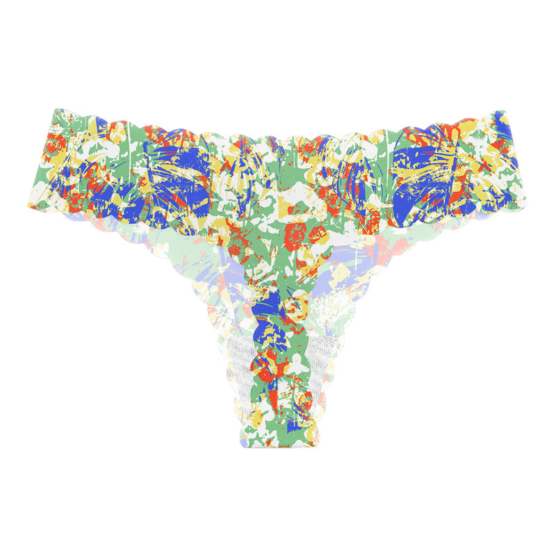 Europa y los Estados Unidos invisibles ondulados impresión sin marcas en forma de T pantalones transpirables de cintura baja deportivo sexy thongs mujeres