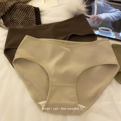 7A antibacterial pure cotton simple thin edge sexy small V design girl underwear pure cotton women's mid-waist