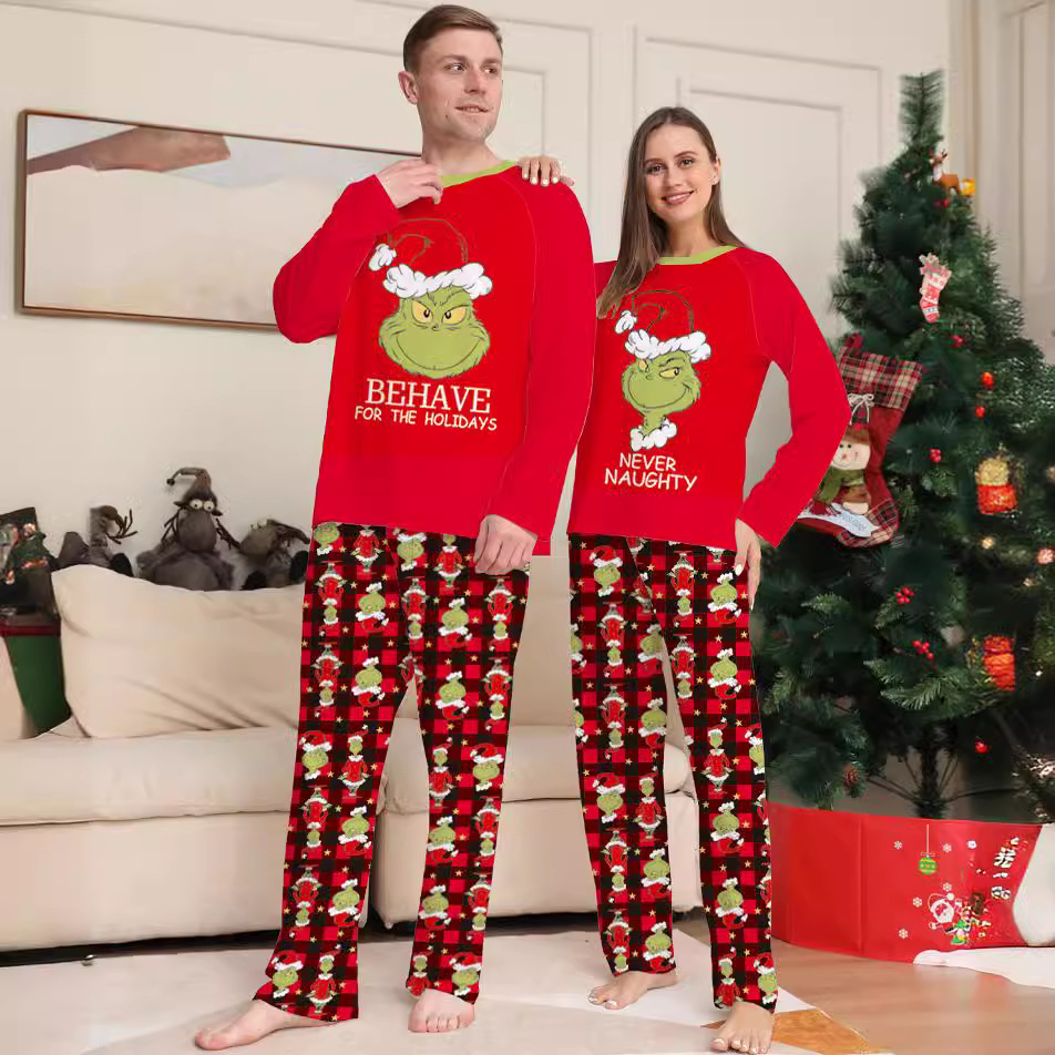 Christmas Little strange family Christmas homestays pajamas cartoon plaid printed two-piece family suit_voghion.com