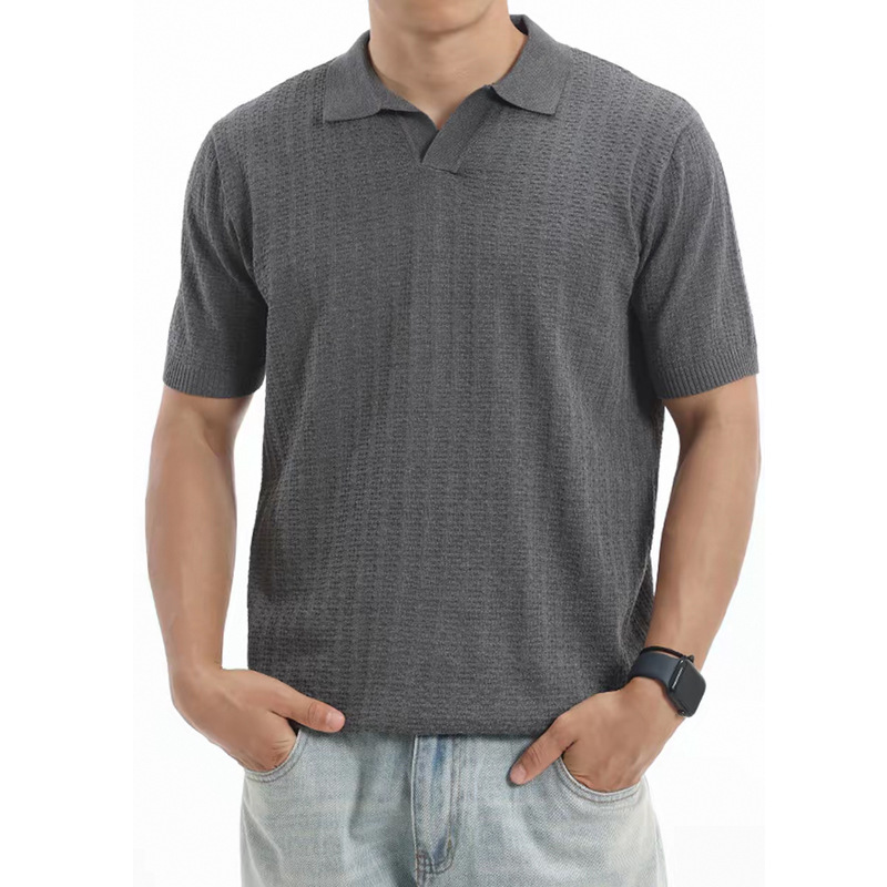 Polo camiseta de punto camiseta de manga corta hombre gaviota cuello V rayas vieja camiseta de negocios de verano fábrica transfronteriza al por mayor