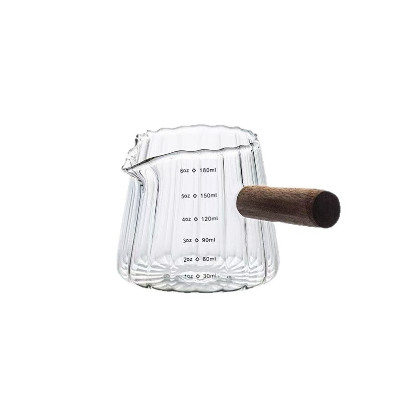 耐高温侧木把手带刻度小奶盅 高硼硅玻璃咖啡具量杯 简约加厚奶罐|undefined