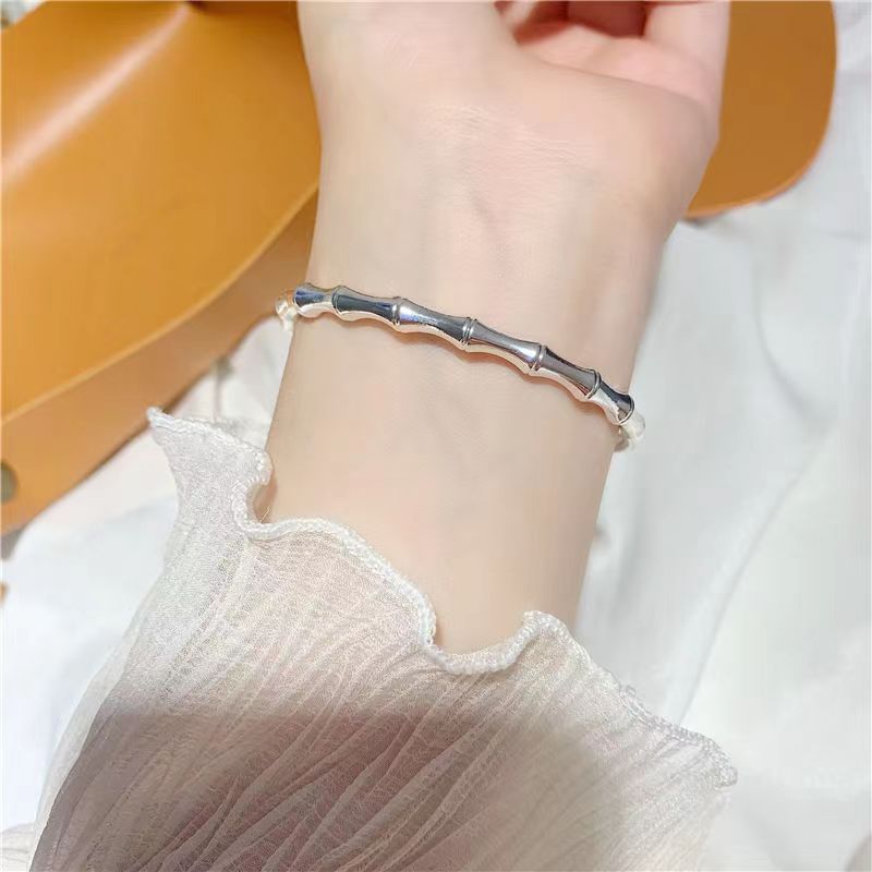 Pulsera de pulsera de bambú ajustable simple durante mucho tiempo no se desvanece pulsera temperamento imitación s999 plata esterlina pulsera sólida para las mujeres