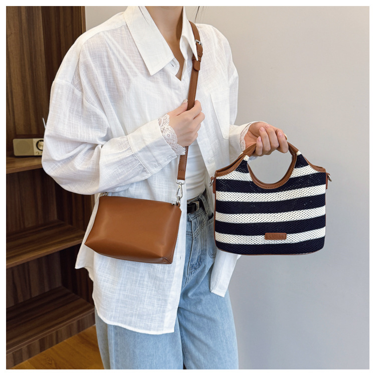 Korean style laid-back and relaxed tote bag 2025 new summer versatile woven and pieced large-capacity single-shoulder bag undefined