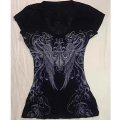欧米の卸売りは国境を越えて対外貿易の新型の婦人服の半袖のtシャツの図案のプリントの丸襟の夏の金の速売は亜馬に通じます。