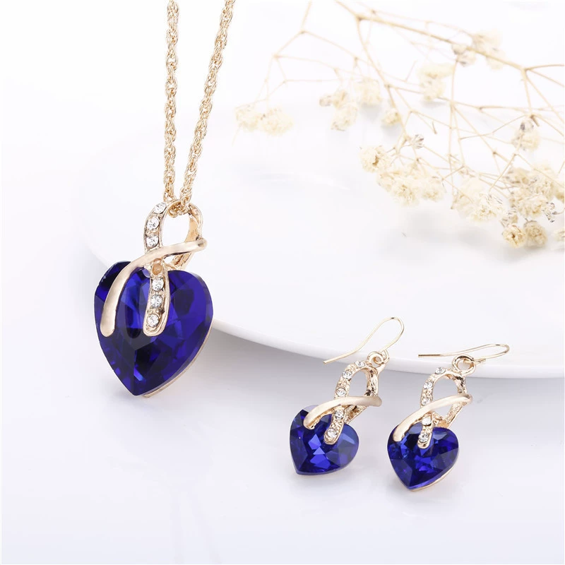 Glass earrings heart shaped, necklace, jewelry, set, European style