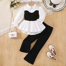 秋季新款儿童衬衫马甲花边两件套时尚小香风长裤女童长袖韩版套装