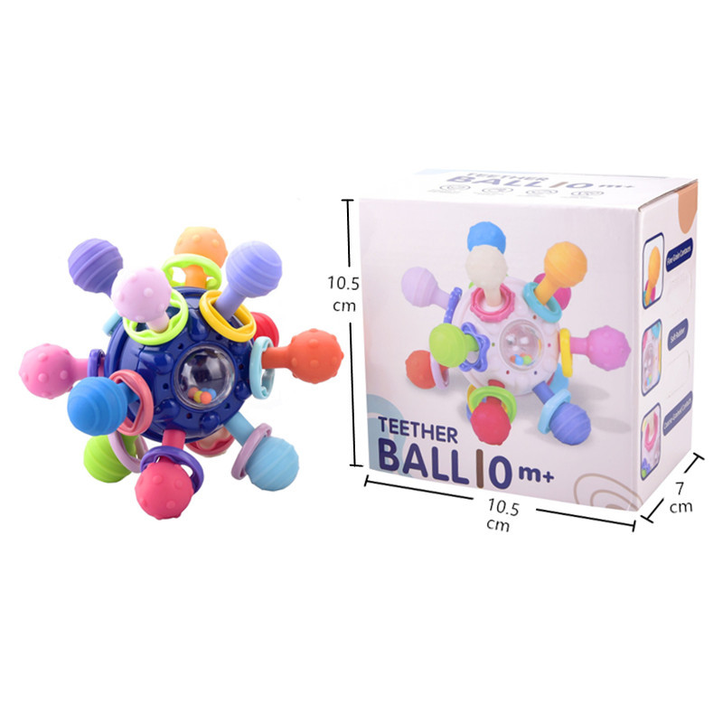 Pelota de dedo de Manhattan para bebés, campanilla, bola atómica, molar giratorio, mordedor, agarre de mano, bola de goma suave, juguete