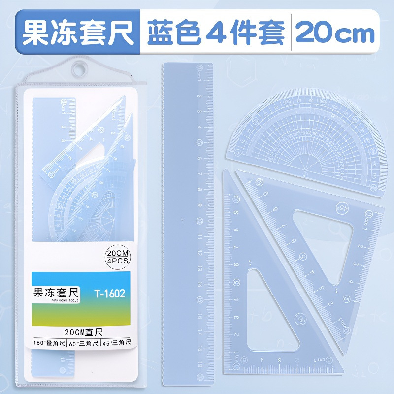 Juego de cuatro piezas de color gelatina de dibujos animados, juego de reglas de 20cm para estudiantes, papelería de aprendizaje de alto valor al por mayor