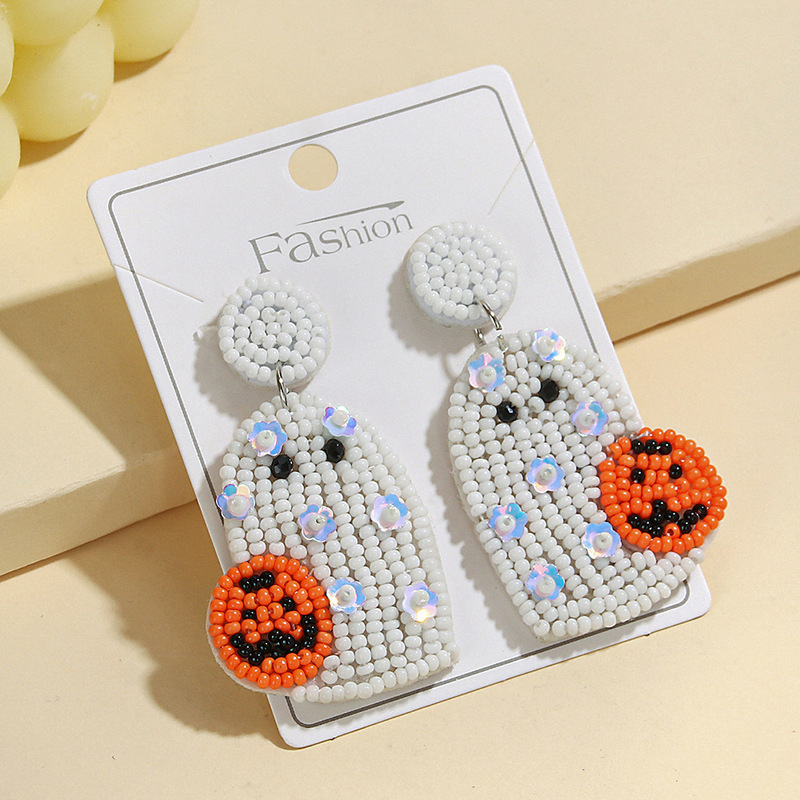 Mantu クロスボーダー ハロウィン ビーズ シリーズ イヤリング ボヘミアン ハンドメイド Y ゴーストレター BOO ライスビーズ イヤリング|undefined