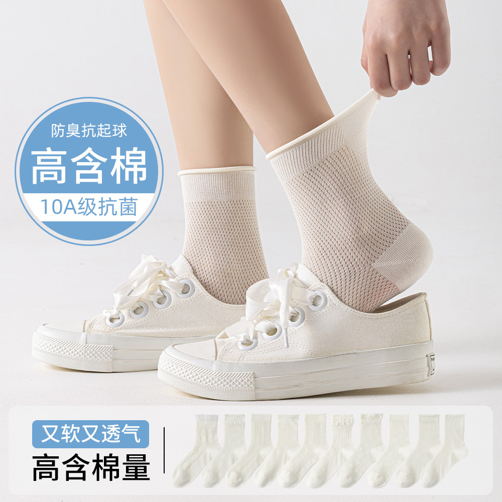 Thin breathable fresh antibacterial white summer knee socks