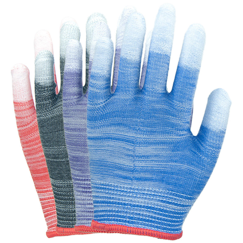 Pantalla de color PU de nylon recubrimiento de dedos transpirables cómodos antideslizantes zebra recubrimiento de pegamento sin polvo fábrica electrónica de protección laboral