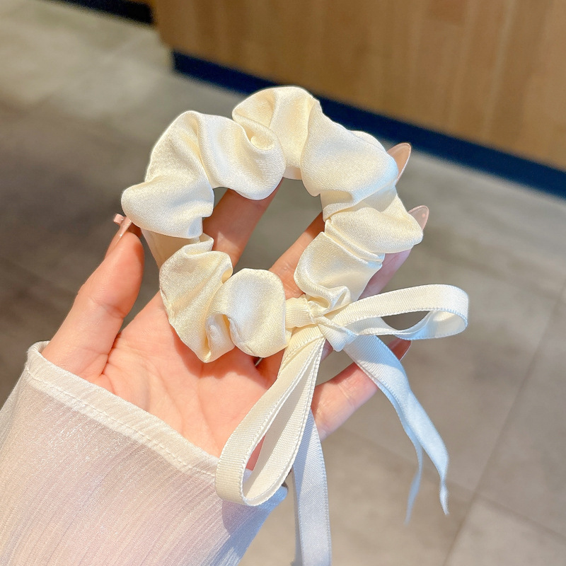 Accesorio para el cabello de estilo francés para mujer, pañuelo cuadrado simple, coletero de gran tamaño con ribete de encaje.