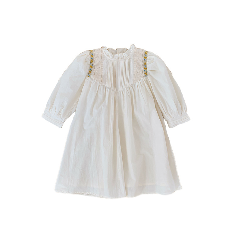 Vestido de niña bordado con cuello de pie plisado francés dulce Corea del Sur ropa infantil 2024 vestido de princesa de encaje de otoño para niños