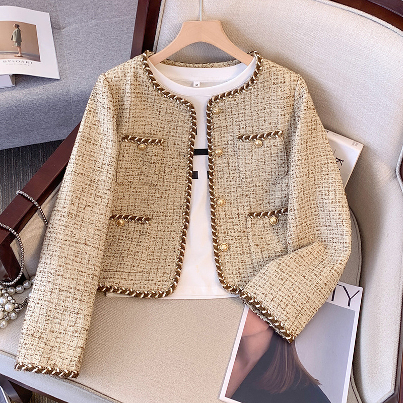 This Year's Trendy Hot-Selling Chanel-Style Tweed Jacket for Women, Short Style, 2026 Early Spring and Winter New Round-Neck Jacket