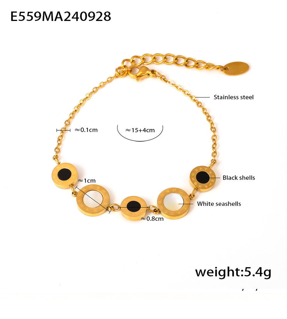 Stilvolles, einseitiges Muschelarmband mit römischen Ziffern in Schwarz und Weiß – schlichtes Nischendesign aus Edelstahl._voghion.com