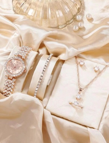 5pcs/set new women's steel band watch set, fashionable and versatile, personalized full diamond butterfly quartz steel band watch