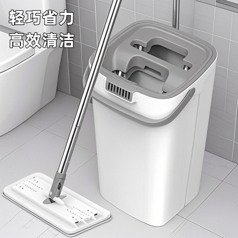 Mop for Home Use, One-Step Cleaning, Hands-Free Washing, Thickened Mop, Dual-Use for Dry and Wet, with Bucket Set, Lazy Mop, Flat Mop