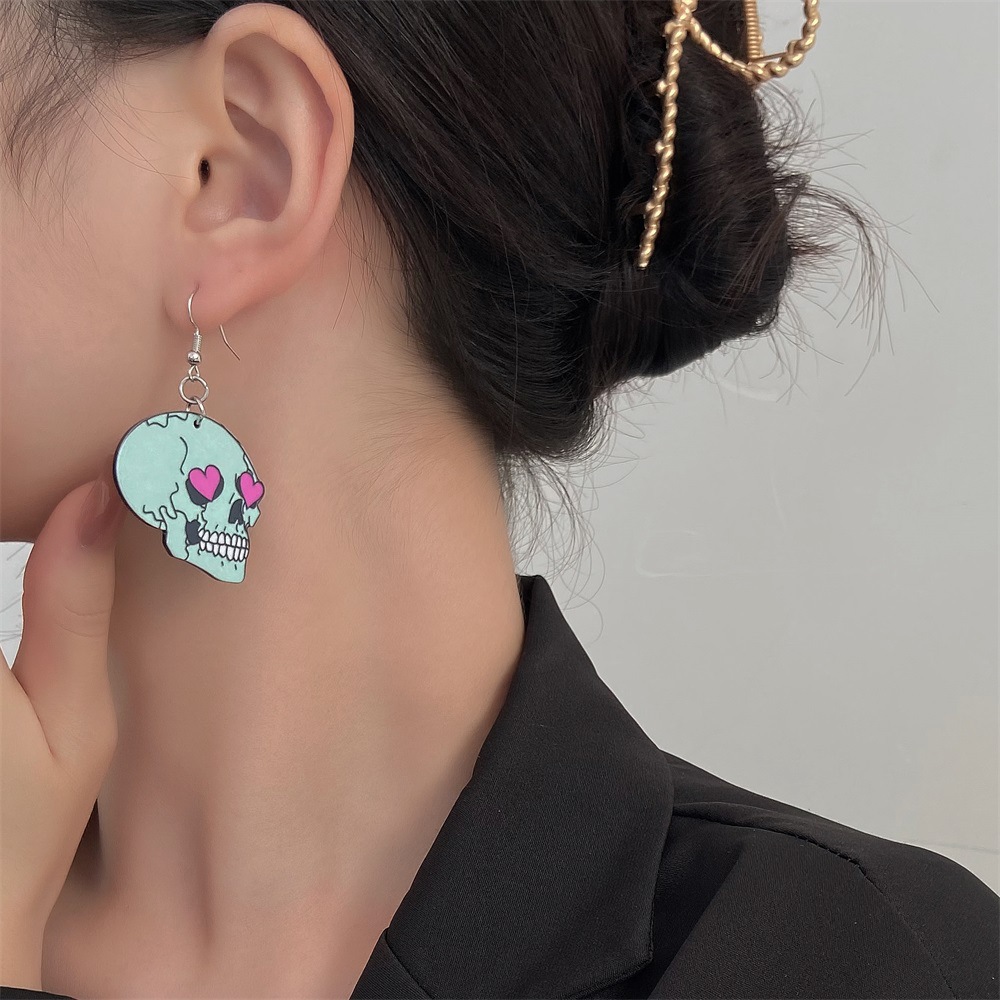 New Halloween Earring Series Bat Skull Acrylic Stud Trendy Women Dark Personality Unique Earrings_voghion.com