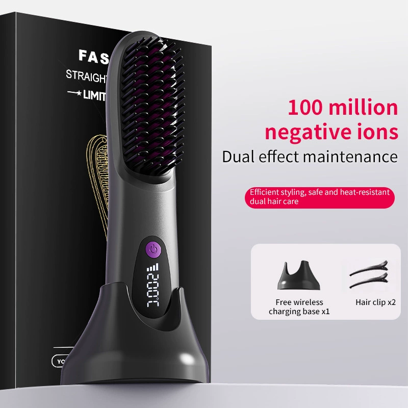 Трансграничная беспроводная расческа для прямых волос цифровая база для зарядки мини-портативный уход за волосами выпрямитель для волос двойного назначения расческа для завивки волос