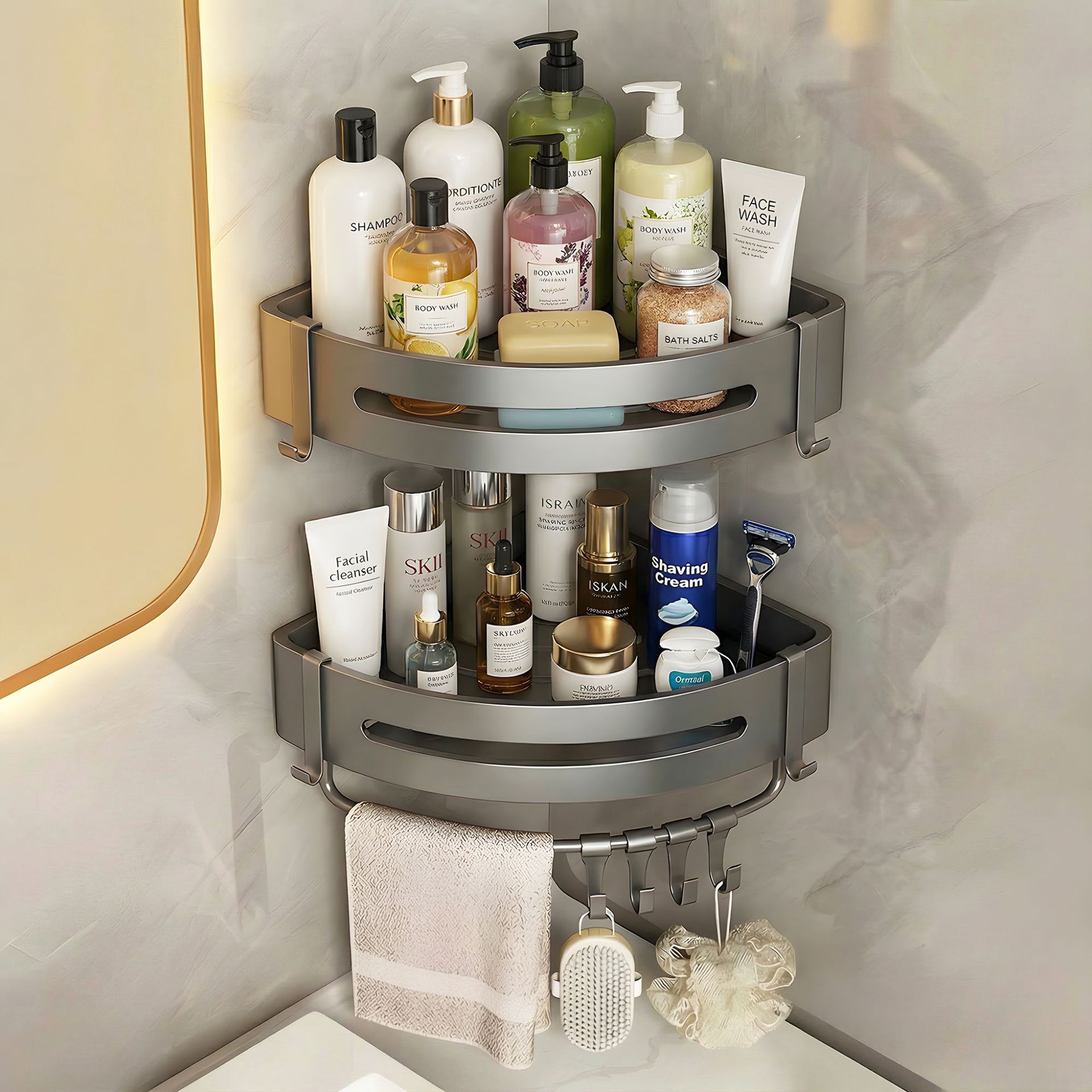 No-Drill Bathroom Storage Rack for Toilet, Washbasin, Wall-Mounted Triangular Organizer for Shower and Bath