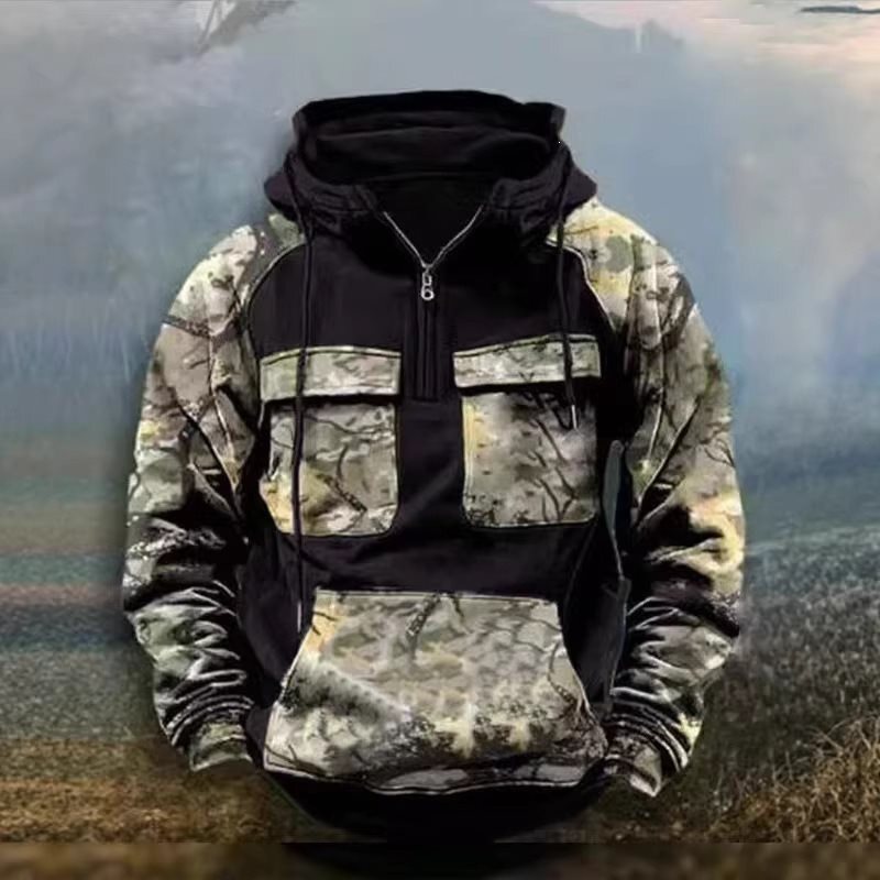 2025 Cross-Border Autumn/Winter Hooded Youth Sweatshirt Men's Camouflage Workwear Casual Zipper Sports Pullover Sweatshirt with Drawstring 2025 Cross-Border Autumn/Winter Hooded Youth Sweatshirt Men's Camouflage Workwear Casual Zipper Sports Pullover Sweatshirt with Drawstring