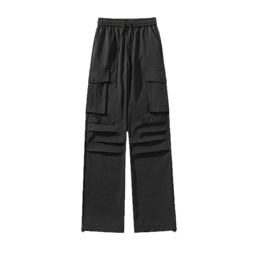 Men's sporty straight-leg cargo pants for couples, plus-size, loose-fitting, versatile casual trousers—men's wear