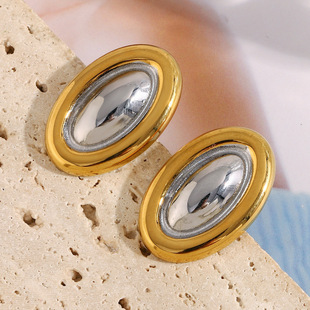European and American Cross-Border Versatile Commuter Design Elegant Splicing Ear Jewelry Stainless Steel Plated 18K Gold Olive Earrings for Women