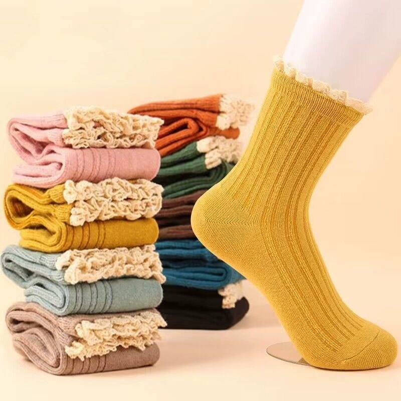 Женские весенне-осенние кружевные носки до середины икры, милые японские чулки карамельного цвета в Корейском стиле, женские ворсовые Носки