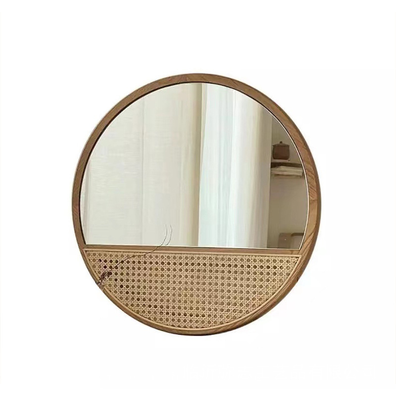 Espejo decorativo de pared de tejido de ratán transfronterizo personalizado, espejo colgante de decoración de pared de fondo para el hogar de B & B, espejo de maquillaje creativo de dibujos animados