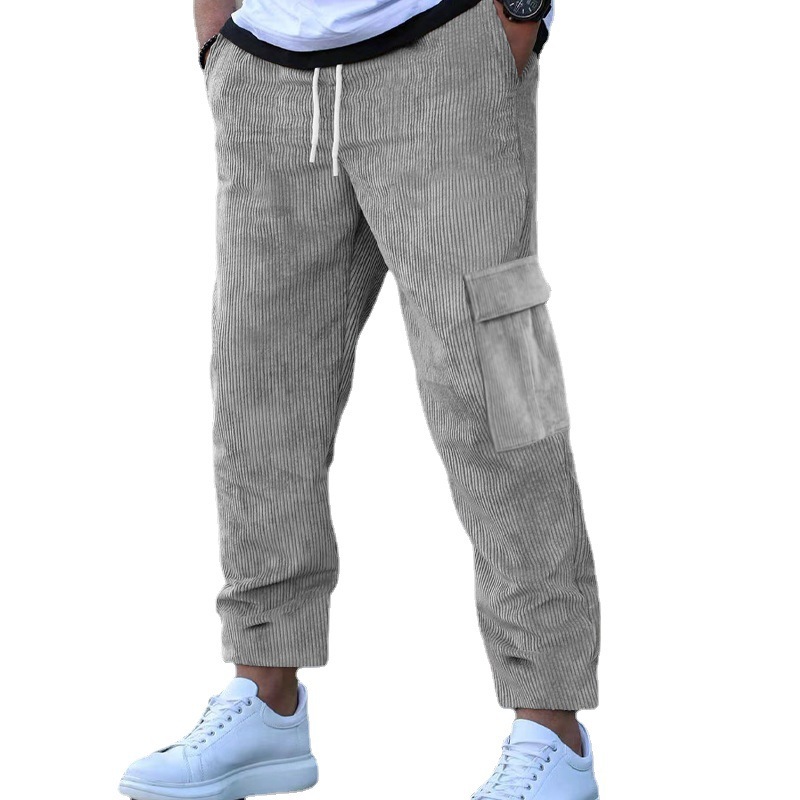 Men's New Corduroy Pants Solid Color Sports Pants Loose Straight Multi Pocket Casual Pants_voghion.com