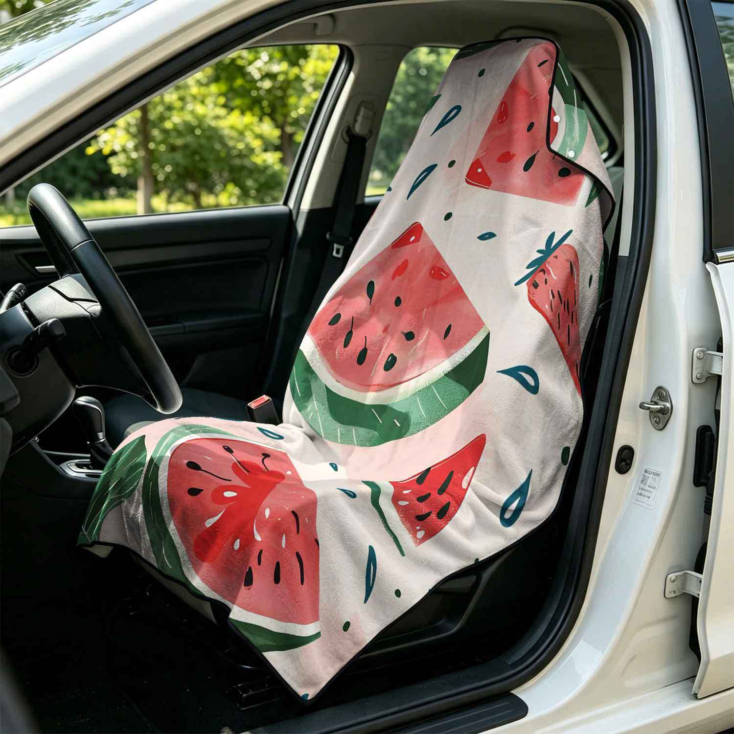Printed bath towel and car seat cover 2-in-1, ultra-fine fiber outdoor beach and car dual-use universal seat cushion