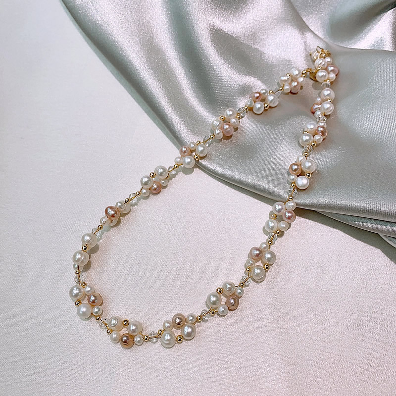カラフルな淡水パールステッチブレスレット女性デザインクリスタルラップパールネックレスファッションブレスレットネックレスセット|undefined