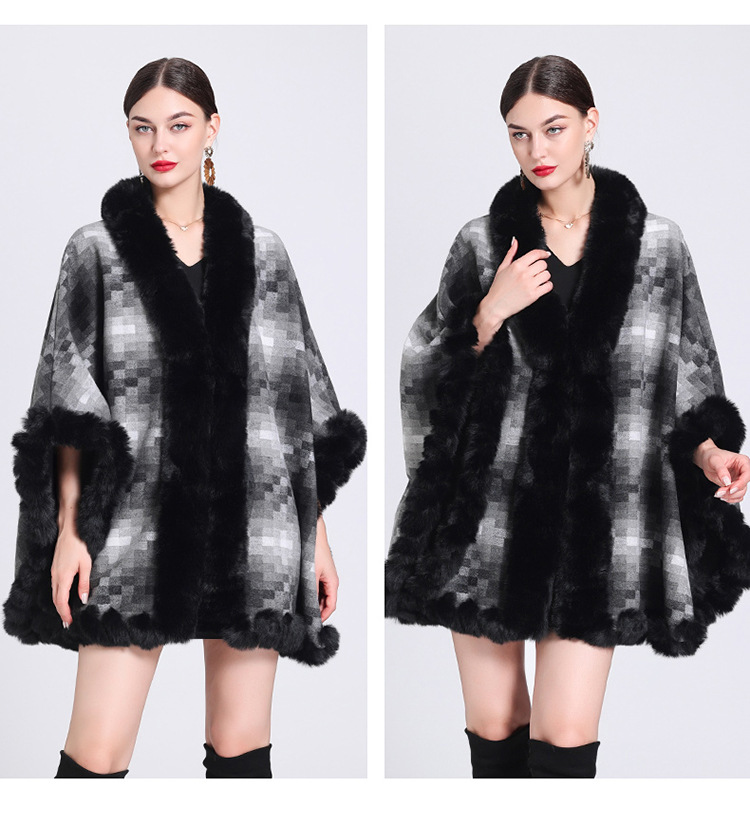 Mantella in pile spesso con colletto a quadri, ampia taglia, cardigan lavorato a maglia per donna_voghion.com