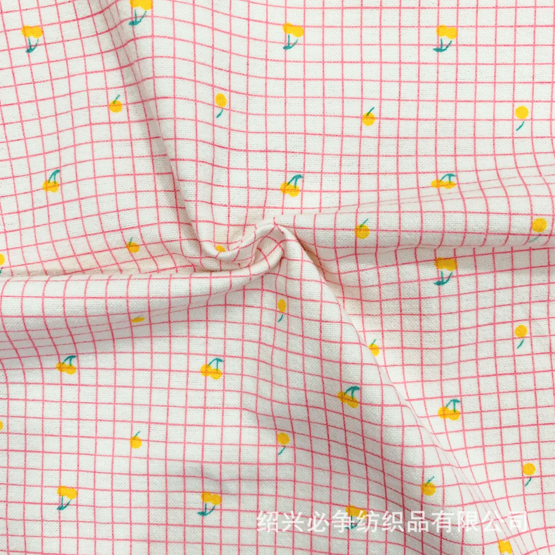全棉法兰绒面料可爱水果卡通秋冬格子樱桃印花童装衬衫连衣裙布料