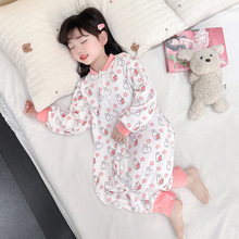 连体睡衣春秋薄款男童女童睡袋分腿婴儿纯棉家居服卡通印花春季