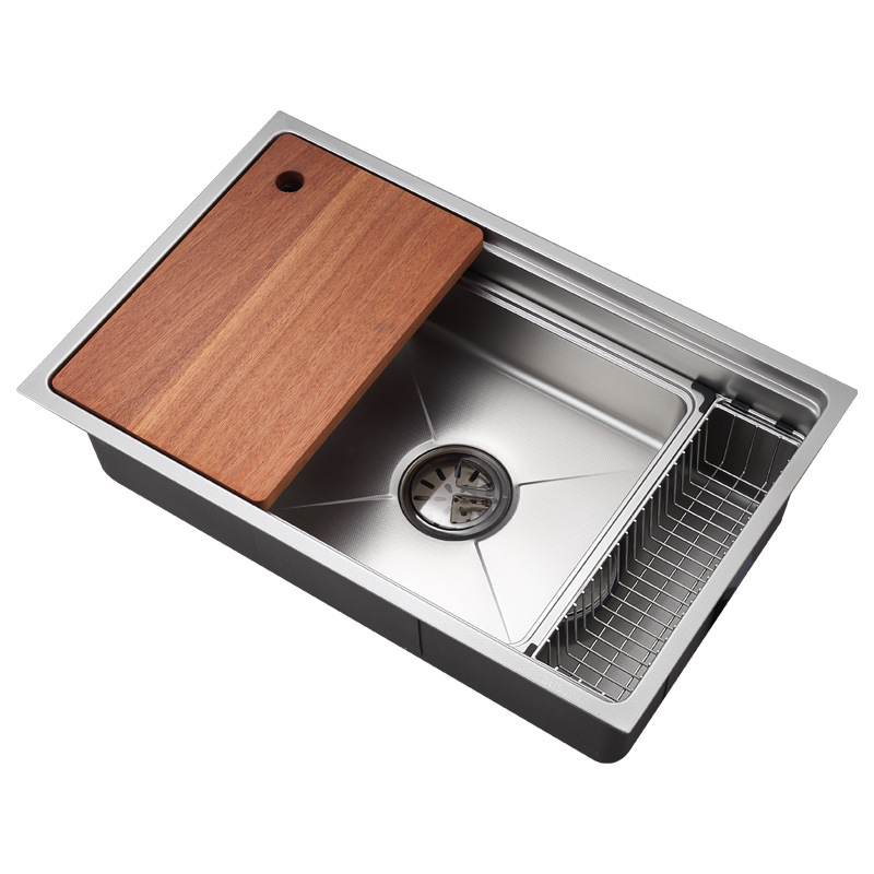 Fregadero en relieve de grano de arroz uno por uno, fregadero de acero inoxidable SUS304, lavabo grande de una sola ranura, lavabo debajo de la encimera, fregadero de cocina de lado estrecho