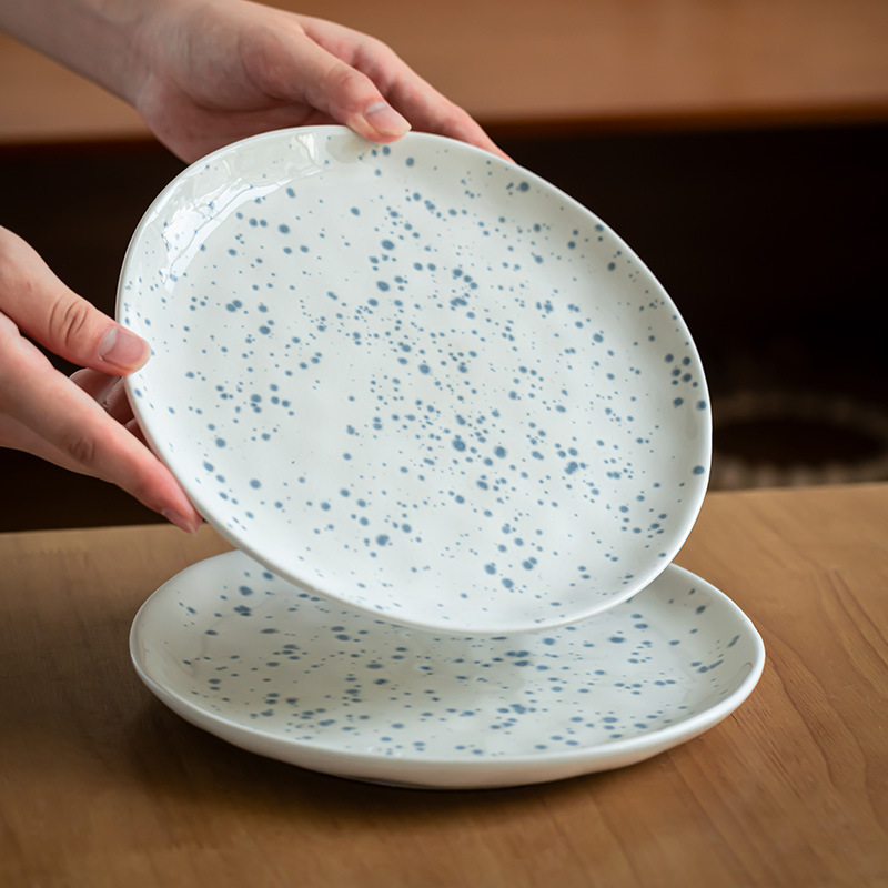 Plato de cerámica con salpicaduras de tinta creativa Plato de cena occidental irregular Plato de desayuno Plato de ensalada Plato de verduras de forma especial Plato de vajilla para el hogar