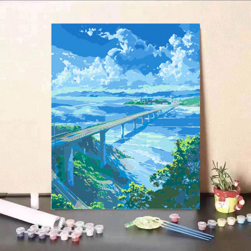 宮崎駿の夏のデジタル油絵、手描きの色付け、減圧、高価値のリビングルームの装飾絵画、ギフト|undefined