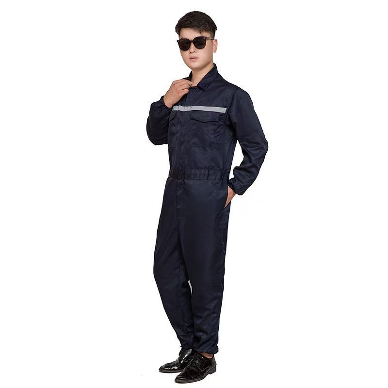 藏蓝连体工作服男机修反光条一体服防脏养殖衣服喷漆服工厂工装