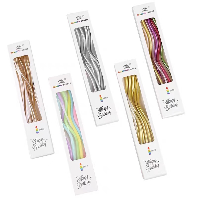 Venta al por mayor de velas de cumpleaños curvas de moda, velas en espiral para hornear pasteles y postres, suministro de fábrica con envío gratuito