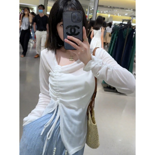 Korean Style Chic Drawstring Long-Sleeved Sun Protection Shirt for Women Summer Design Temperament Waist Slimming Top