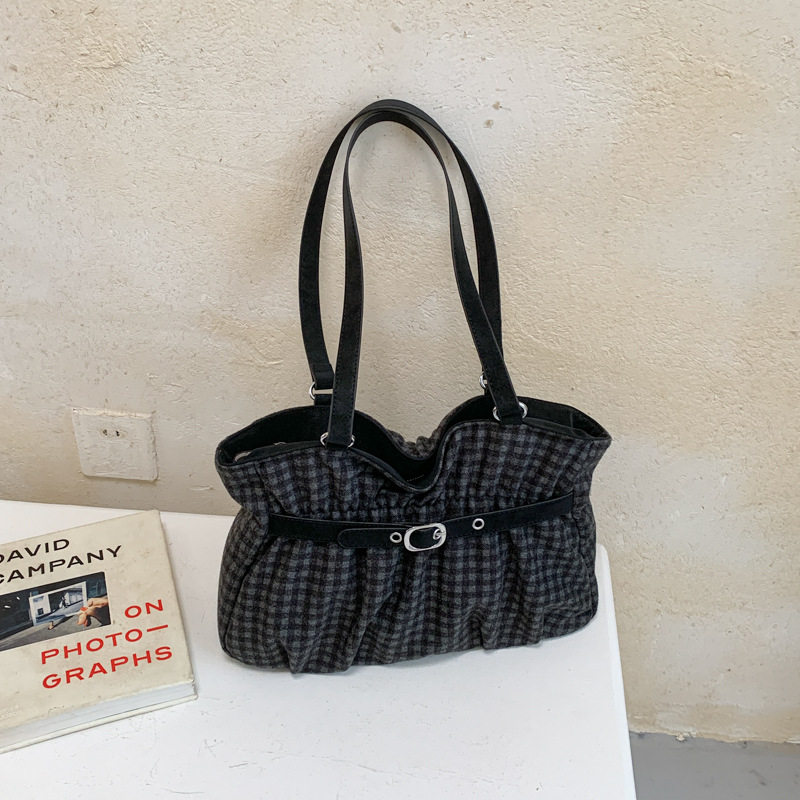 Túi tote nữ quai đeo vai dáng shopping cỡ lớn, chất liệu dạ, kiểu mới mùa đông — Màu cà phê Không có mặt dây chuyền, Màu xanh không có mặt dây chuyền, Màu đỏ không có mặt dây chuyền, Đen không có mặt dây chuyền chi tiết 14