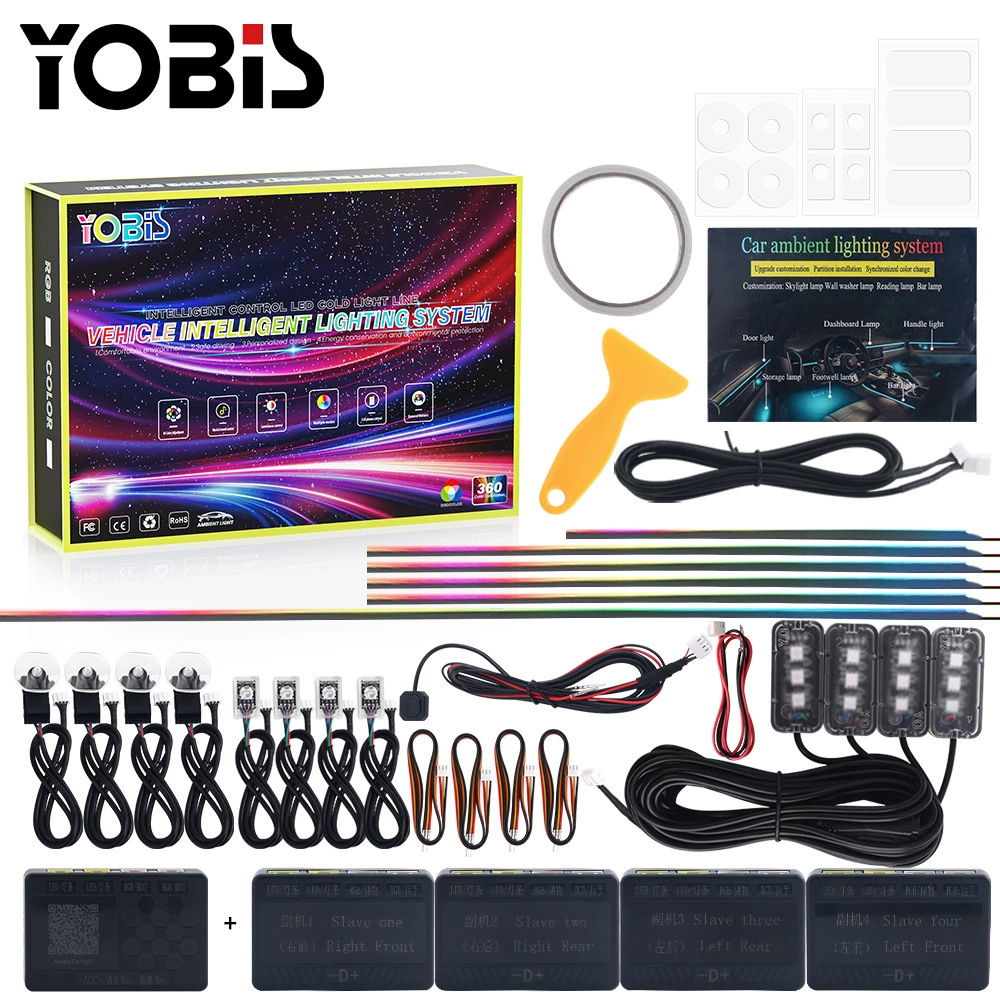 YOBIS Трансграничный автомобильный свет атмосферы 18in1 скрытая акриловая светодиодная фантомная 256 цветная декоративная лента