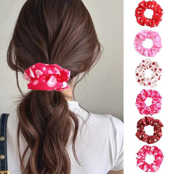 Europe and the United States cross-border new large intestine hair ring Valentine's Day love pattern large intestine ring red love combination rope wholesale