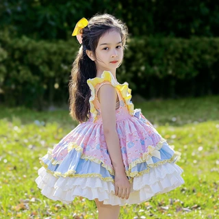 枝芽春秋季新款女童背心洛丽塔Lolita公主裙儿童甜美卡通蓬蓬裙