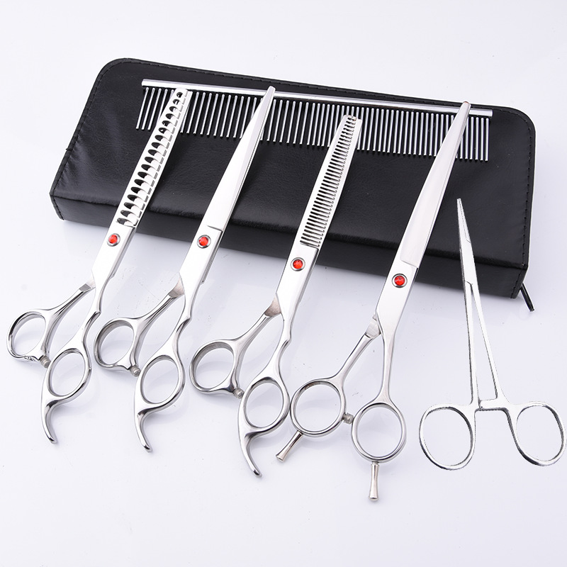 Directo de fábrica de acero inoxidable de 7 pulgadas para mascotas tijeras de belleza profesional de corte de pelo de perro tijeras curvas Teddy adelgazamiento tijeras traje