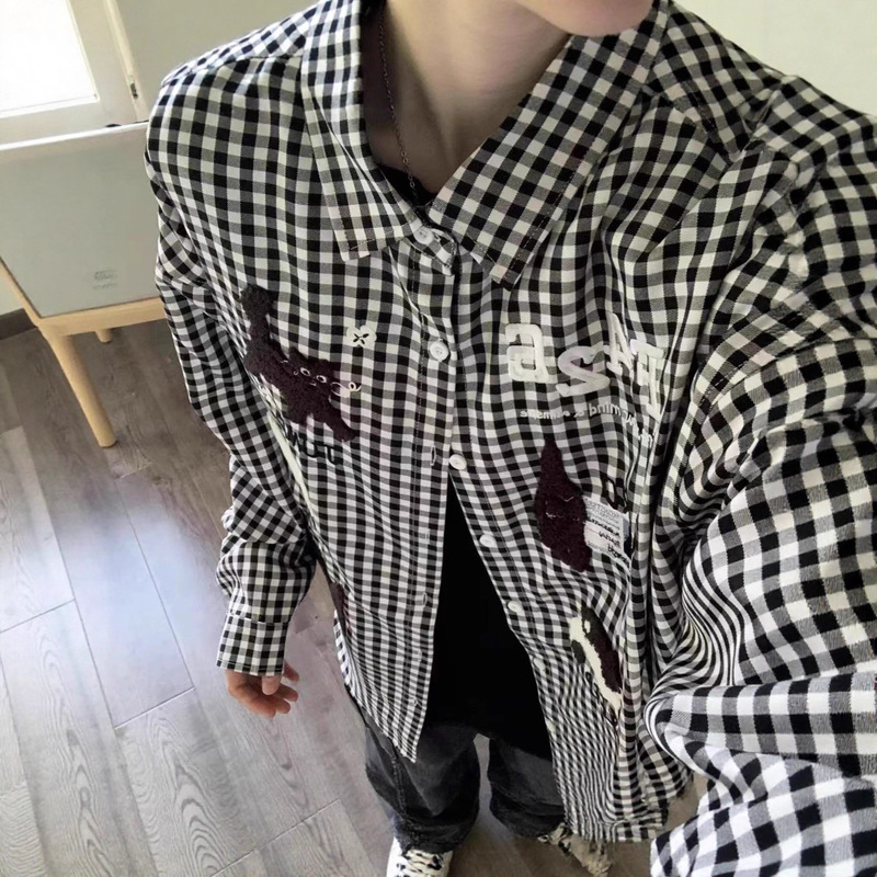 Korean Age-Reducing Plaid Cat Embroidered Long-Sleeved Shirt for Women 2025 Spring and Autum Loose and Versatile Shirt Jacket