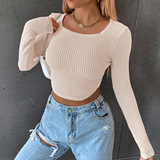 Весенний летний короткий сексуальный трикотажный свитер, лонгслив, европейский стиль, в обтяжку, квадратный вырез